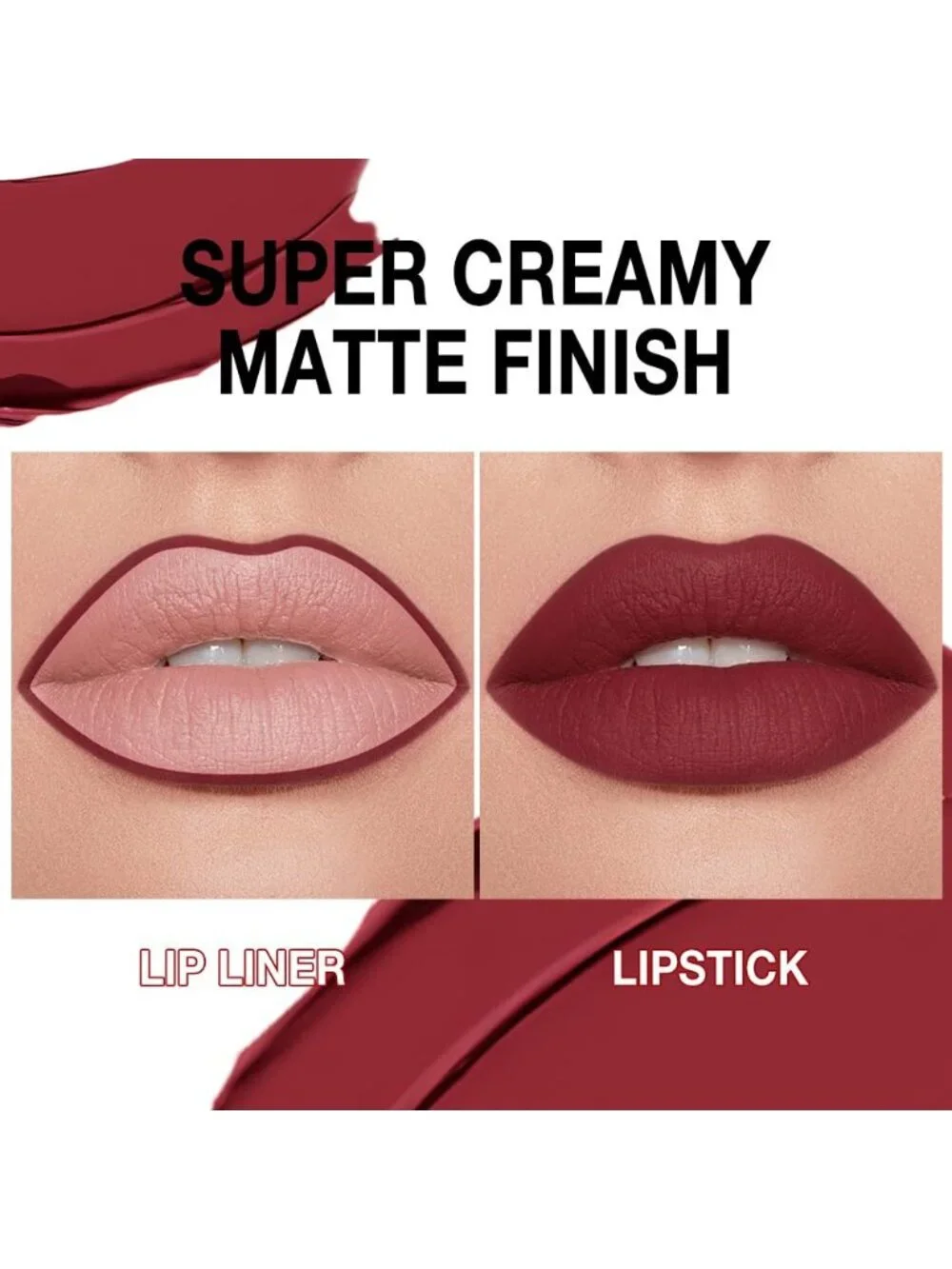 Women 1Pcs-G03# Dark Red Shimmery Metallic Cone-Tip Glitter Lipstick & Lip Liner